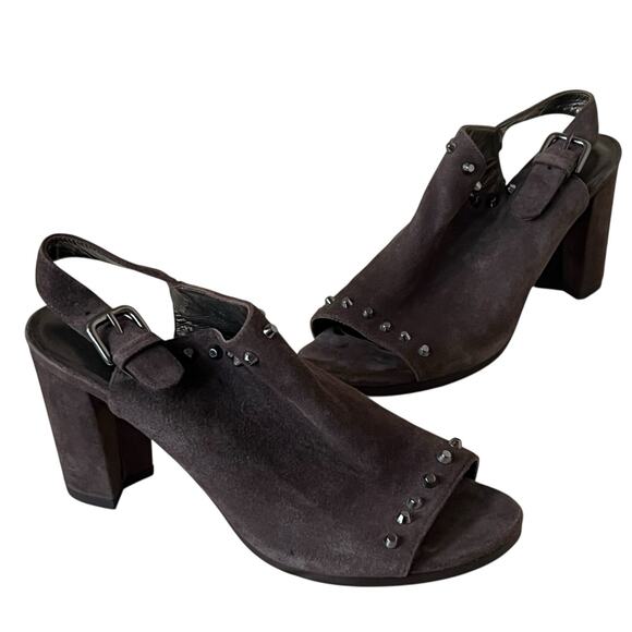 Stuart Weitzman Commodore Bootie 6 Brown Leather Suede Studded Shoes Chic Edgy - Picture 2 of 16